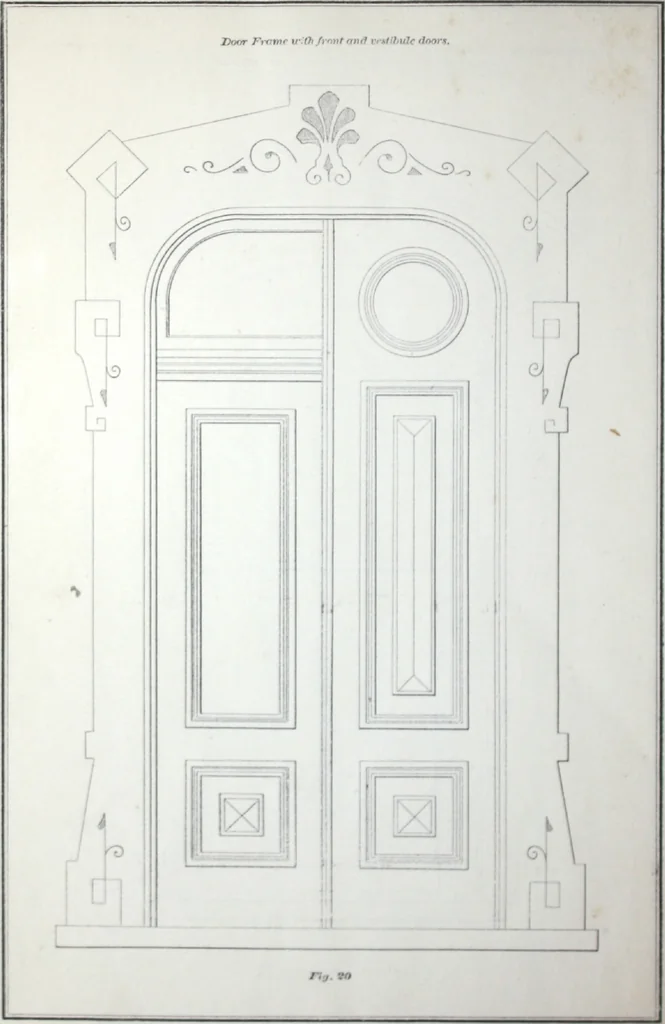 An illustration from Dominion moulding book ... containing sections (full size) of moldings, architraves, pew and stair railings, brackets, pickets, lattice ..., 1874, leaf 81