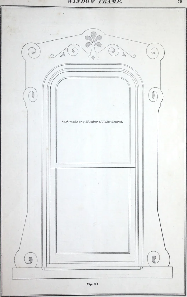 An illustration from Dominion moulding book ... containing sections (full size) of moldings, architraves, pew and stair railings, brackets, pickets, lattice ..., 1874, leaf 82
