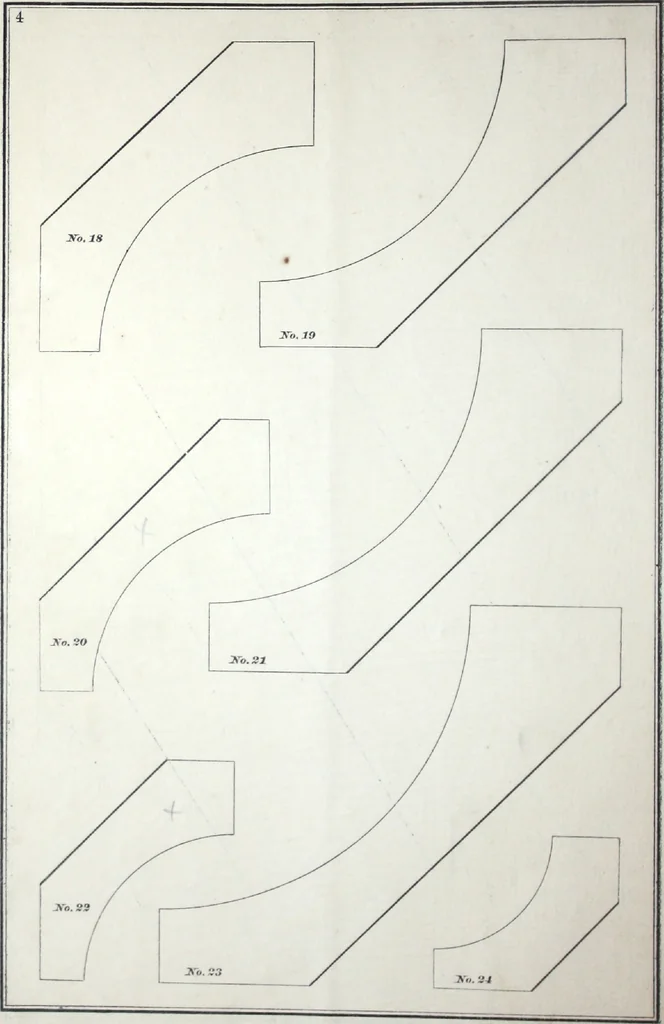 An illustration from Dominion moulding book ... containing sections (full size) of moldings, architraves, pew and stair railings, brackets, pickets, lattice ..., 1874, leaf 9