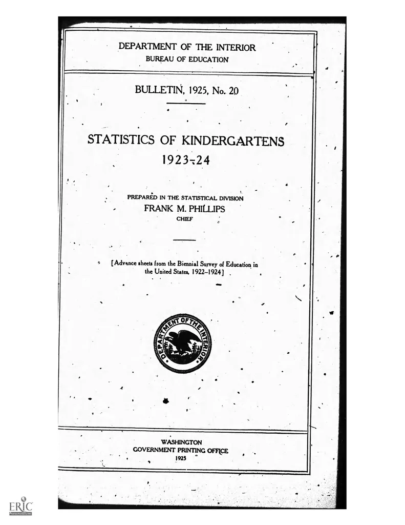 An illustration from ERIC ED540567: Statistics of Kindergartens, 1923-24. Bulletin, 1925, No. 20, 1925, leaf 0