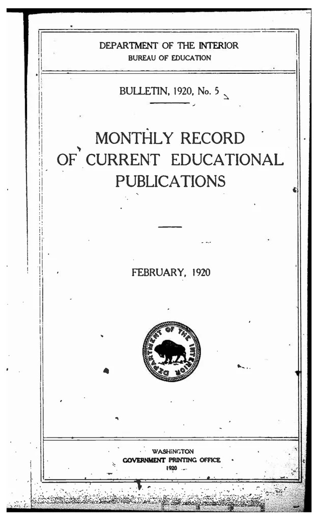 An illustration from ERIC ED543370: Monthly Record of Current Educational Publications. Bulletin, 1920, No. 5, 1920, leaf 0