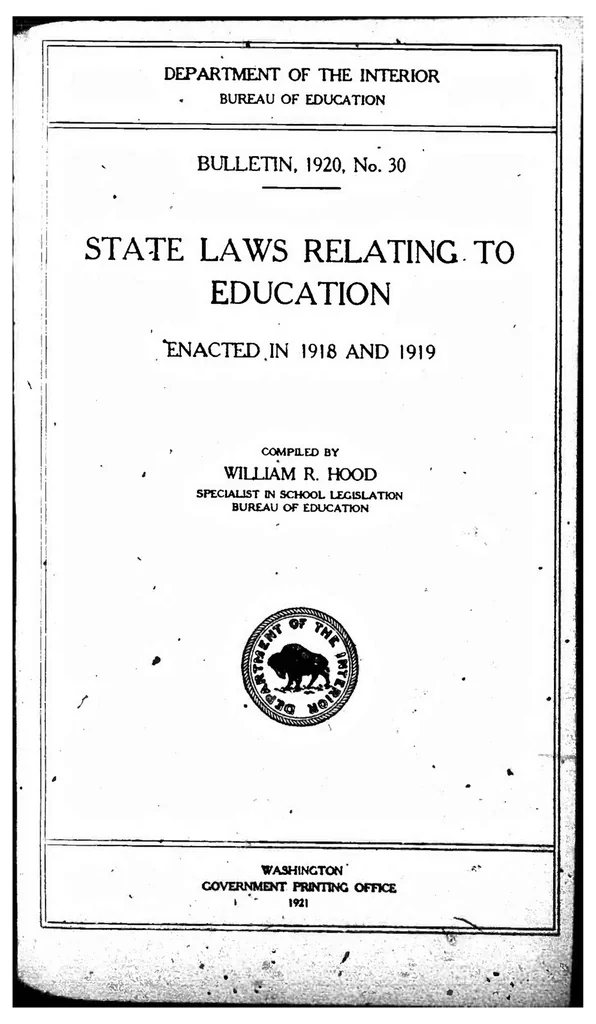 An illustration from ERIC ED543399: State Laws Relating to Education Enacted in 1918 and 1919. Bulletin, 1920, No. 30, 1921, leaf 0