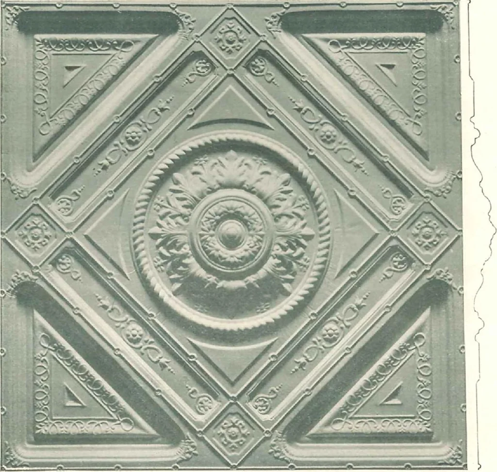 An illustration from Encaustic metal enameled ceilings and sidewalls., 1906, leaf 23