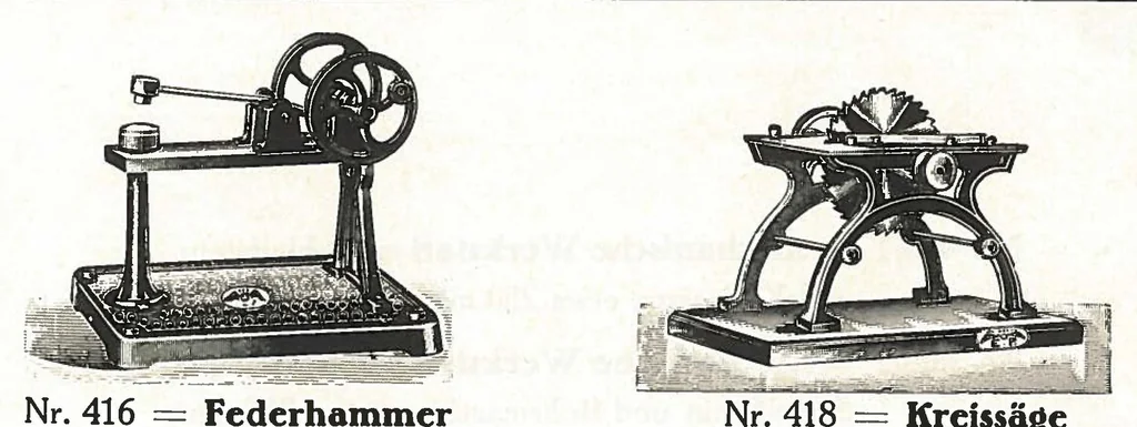 An illustration from Katalog über optische, mechanische und elektrische Spielwaren und Lehrmittel: Metall-Miniaturen, Metall-Bauksten 'E.P. Modello', Nähmaschinen, 1925, leaf 34