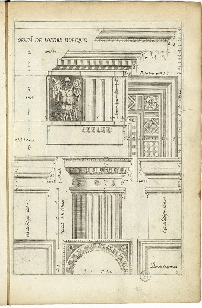 An illustration from Les Cinq ordres de colomnes et plusieurs pièces d'architecture tirées du très excellent architecte Vincent Scamozze et autres..., 1646, leaf 12