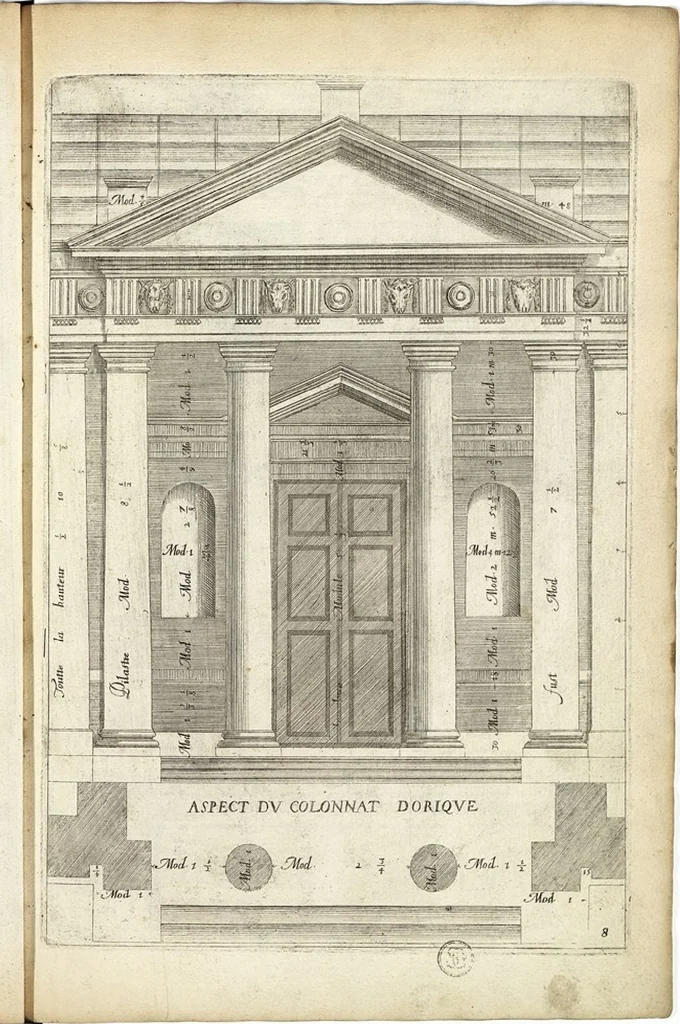 An illustration from Les Cinq ordres de colomnes et plusieurs pièces d'architecture tirées du très excellent architecte Vincent Scamozze et autres..., 1646, leaf 14