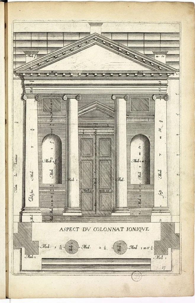 An illustration from Les Cinq ordres de colomnes et plusieurs pièces d'architecture tirées du très excellent architecte Vincent Scamozze et autres..., 1646, leaf 17