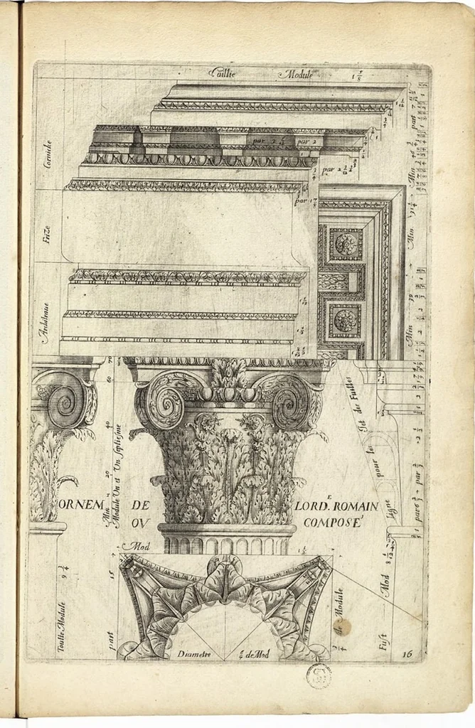 An illustration from Les Cinq ordres de colomnes et plusieurs pièces d'architecture tirées du très excellent architecte Vincent Scamozze et autres..., 1646, leaf 22