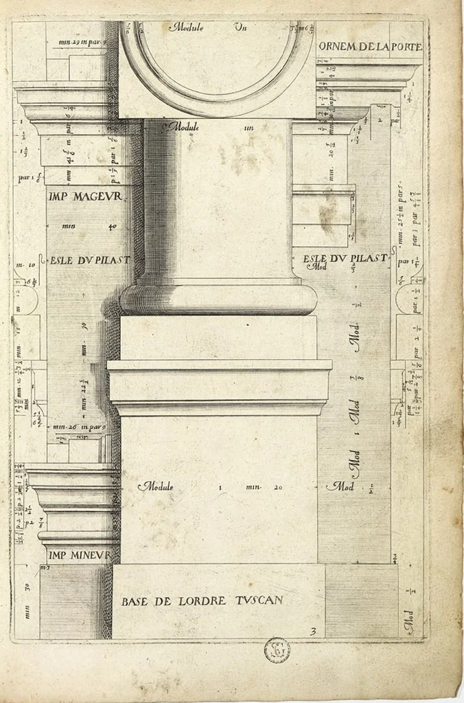 An illustration from Les Cinq ordres de colomnes et plusieurs pièces d'architecture tirées du très excellent architecte Vincent Scamozze et autres..., 1646, leaf 8