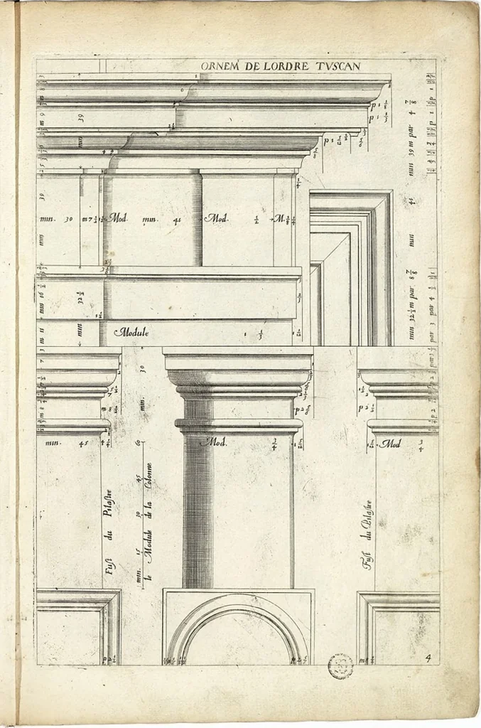 An illustration from Les Cinq ordres de colomnes et plusieurs pièces d'architecture tirées du très excellent architecte Vincent Scamozze et autres..., 1646, leaf 9