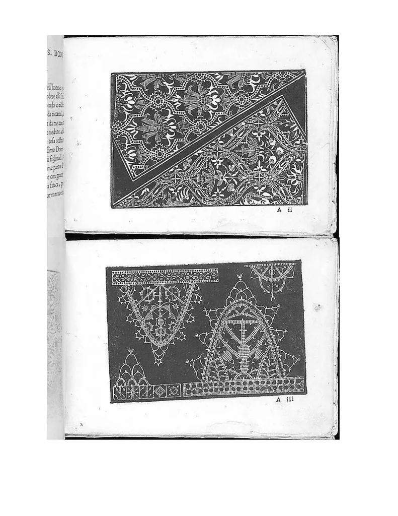 An illustration from Fiori di ricami nuouamente posti in luce: nequali sono v[a]rii, et diuersi disegni di lauori: come merli, bauari, manichetti,altre sorte di opere, che al presente sono in vso, vtilissimi ad ogni stato di donne., 1591, leaf 2
