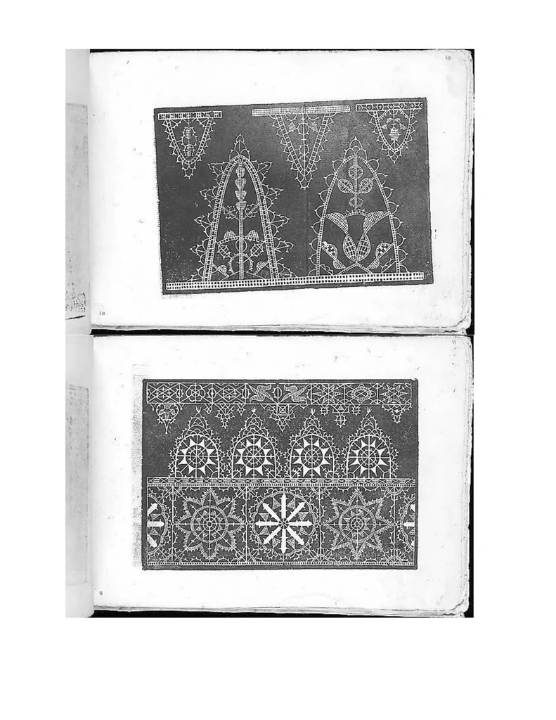 An illustration from Fiori di ricami nuouamente posti in luce: nequali sono v[a]rii, et diuersi disegni di lauori: come merli, bauari, manichetti,altre sorte di opere, che al presente sono in vso, vtilissimi ad ogni stato di donne., 1591, leaf 6