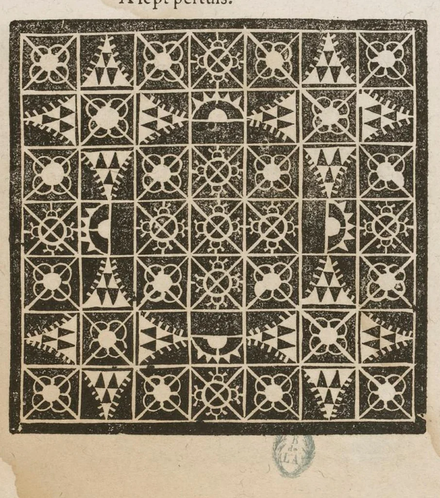 An illustration from Nouveaux pourtraicts de point coupé et dantelles en petite, moyenne & grande forme . Nouvellement inventez & mis en lumière., 1598, leaf 16