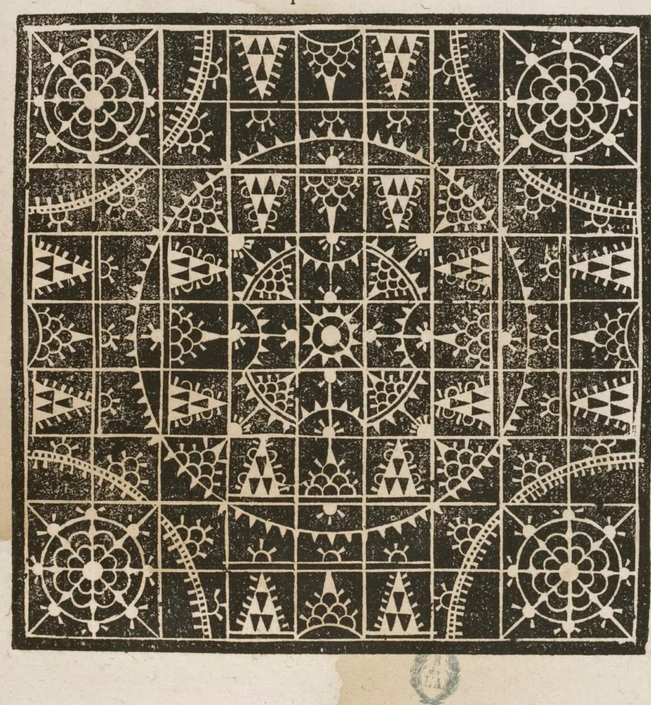 An illustration from Nouveaux pourtraicts de point coupé et dantelles en petite, moyenne & grande forme . Nouvellement inventez & mis en lumière., 1598, leaf 20
