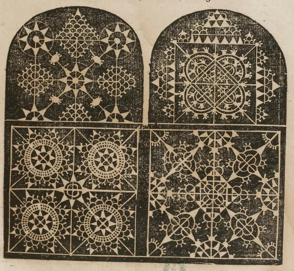 An illustration from Nouveaux pourtraicts de point coupé et dantelles en petite, moyenne & grande forme . Nouvellement inventez & mis en lumière., 1598, leaf 71
