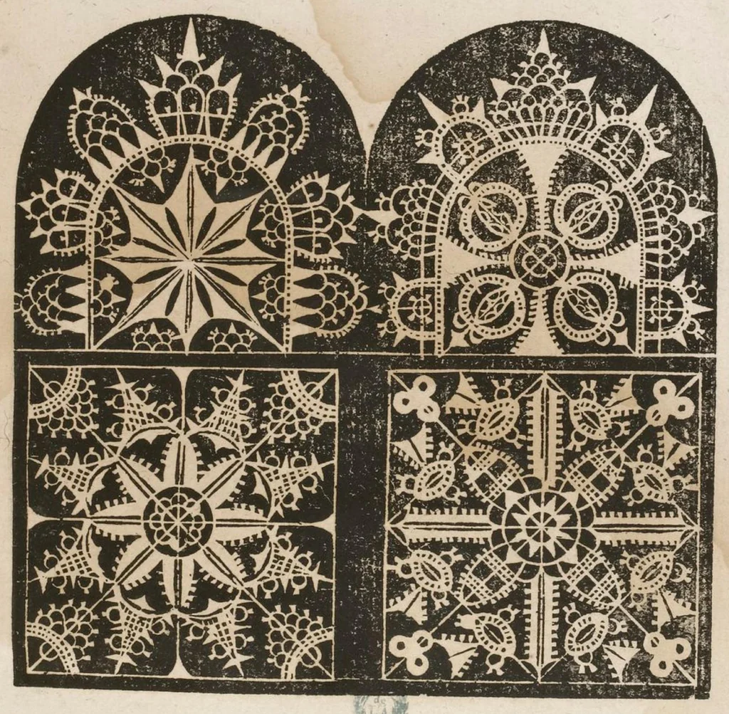 An illustration from Nouveaux pourtraicts de point coupé et dantelles en petite, moyenne & grande forme . Nouvellement inventez & mis en lumière., 1598, leaf 75