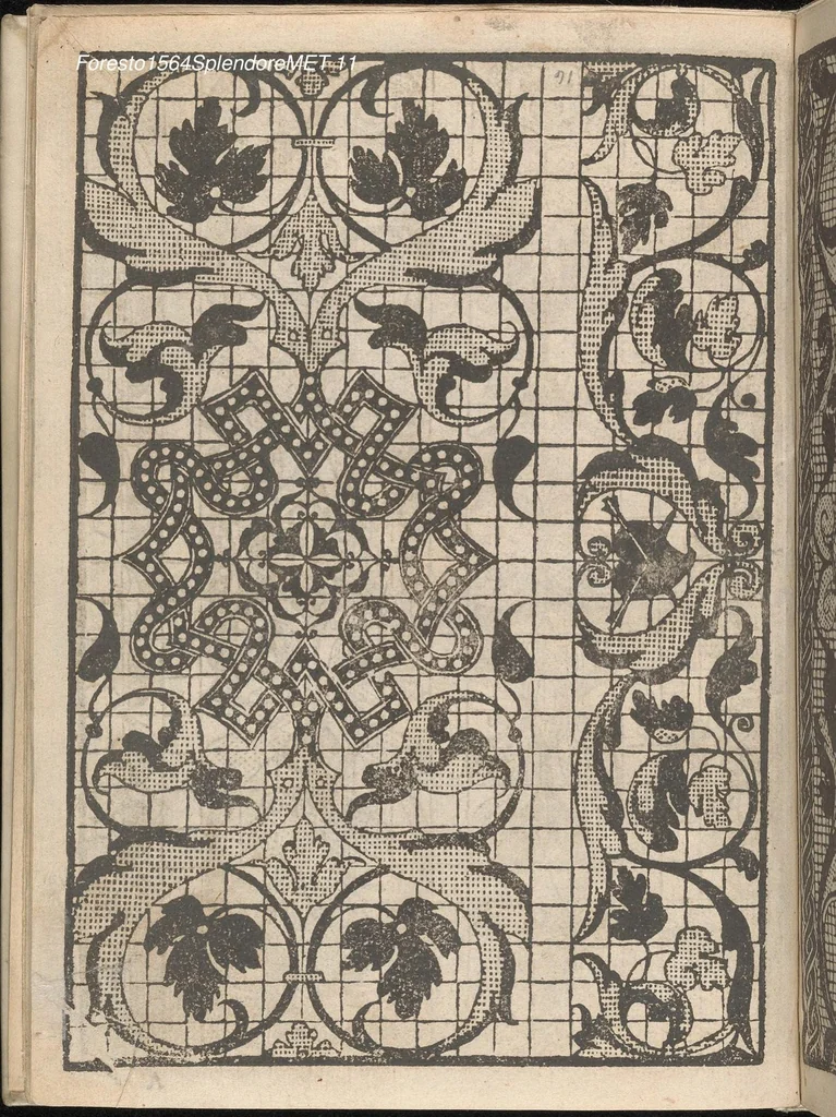 An illustration from Splendore delle virtuose giouani doue si contengono molte,varie mostre fogliami. Cioe punti in aere, et punti tagliati, bellissimi,..., 1564, leaf 10