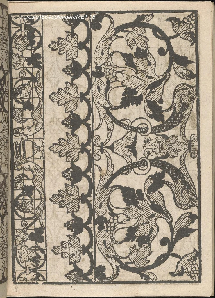 An illustration from Splendore delle virtuose giouani doue si contengono molte,varie mostre fogliami. Cioe punti in aere, et punti tagliati, bellissimi,..., 1564, leaf 17