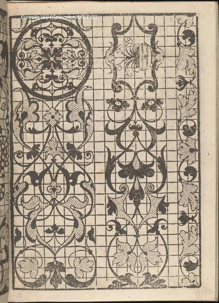 An illustration from Splendore delle virtuose giouani doue si contengono molte,varie mostre fogliami. Cioe punti in aere, et punti tagliati, bellissimi,..., 1564, leaf 22