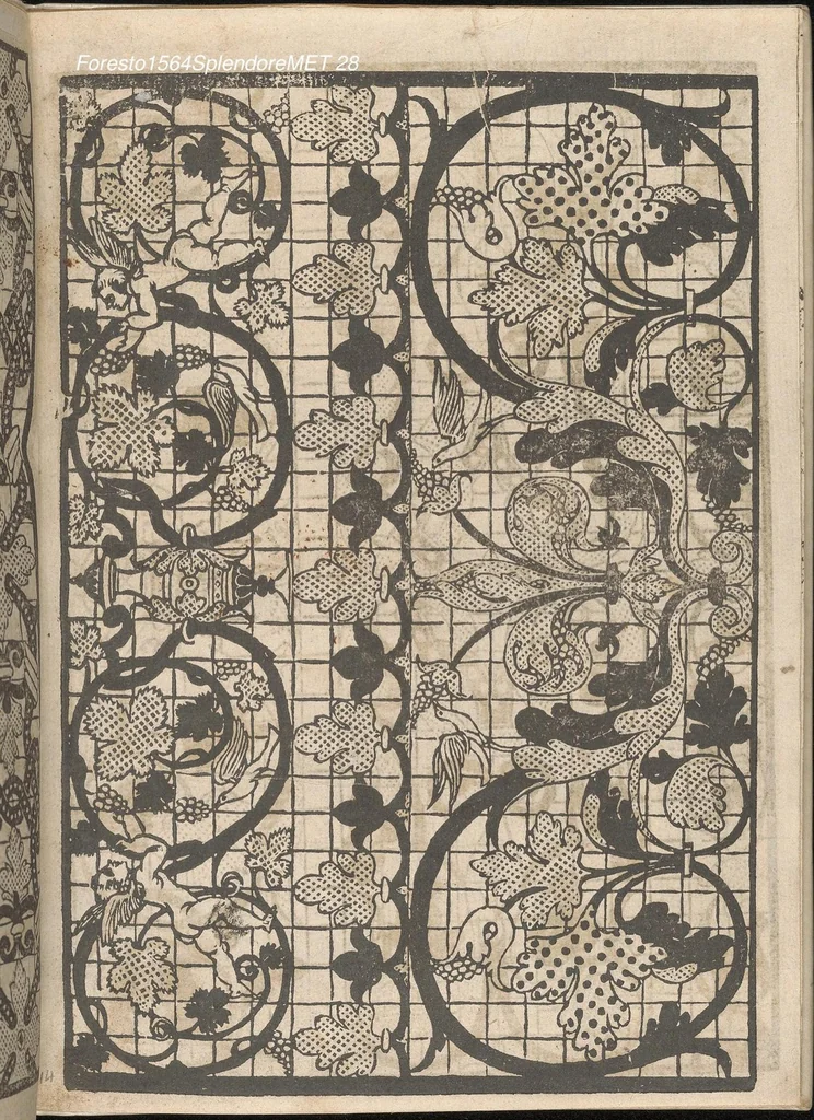 An illustration from Splendore delle virtuose giouani doue si contengono molte,varie mostre fogliami. Cioe punti in aere, et punti tagliati, bellissimi,..., 1564, leaf 27