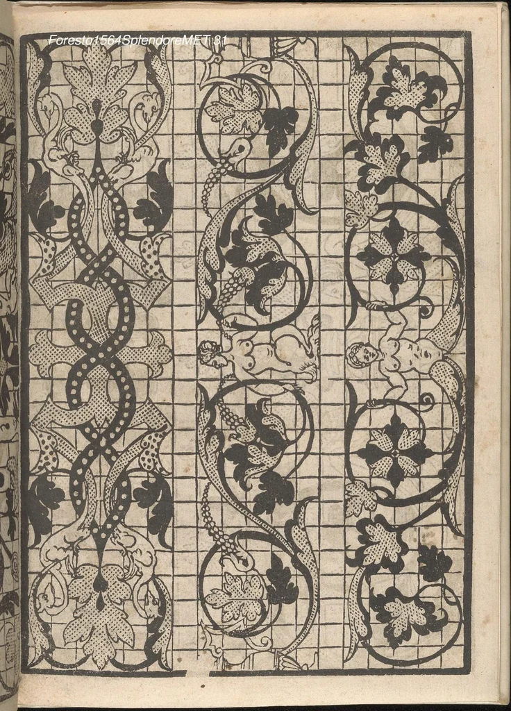 An illustration from Splendore delle virtuose giouani doue si contengono molte,varie mostre fogliami. Cioe punti in aere, et punti tagliati, bellissimi,..., 1564, leaf 30