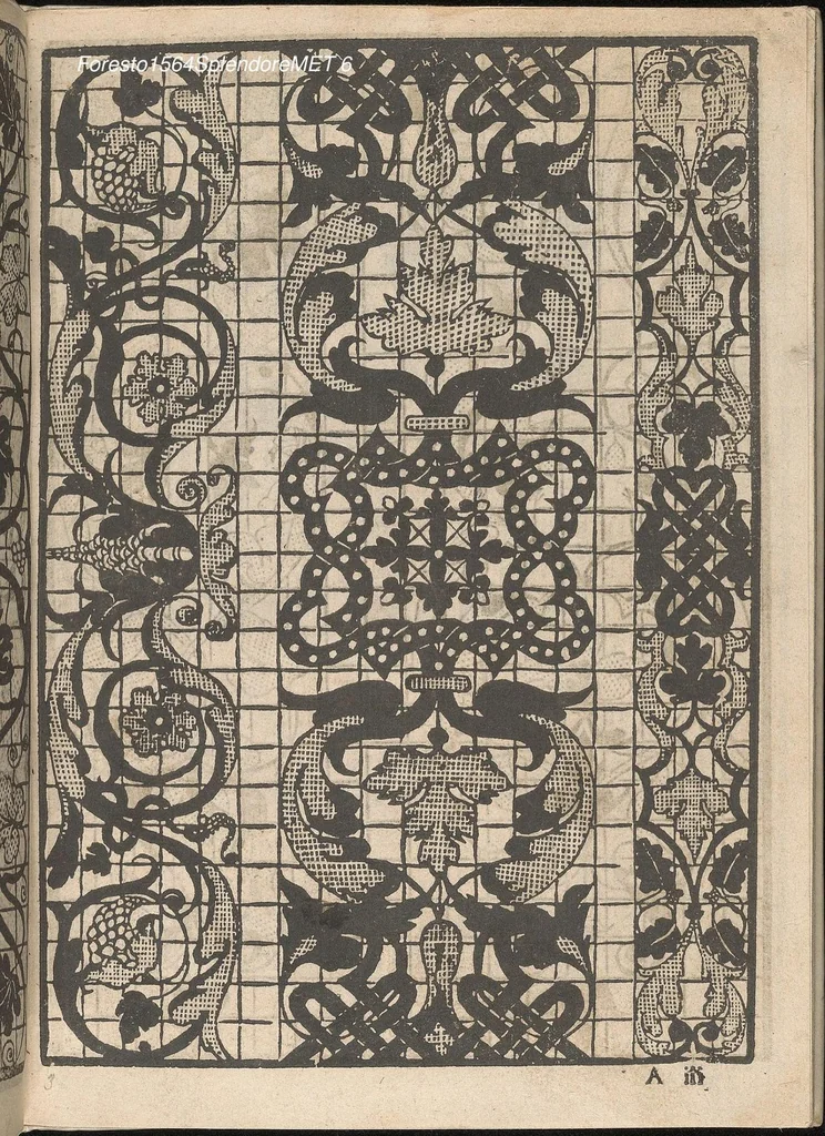 An illustration from Splendore delle virtuose giouani doue si contengono molte,varie mostre fogliami. Cioe punti in aere, et punti tagliati, bellissimi,..., 1564, leaf 5