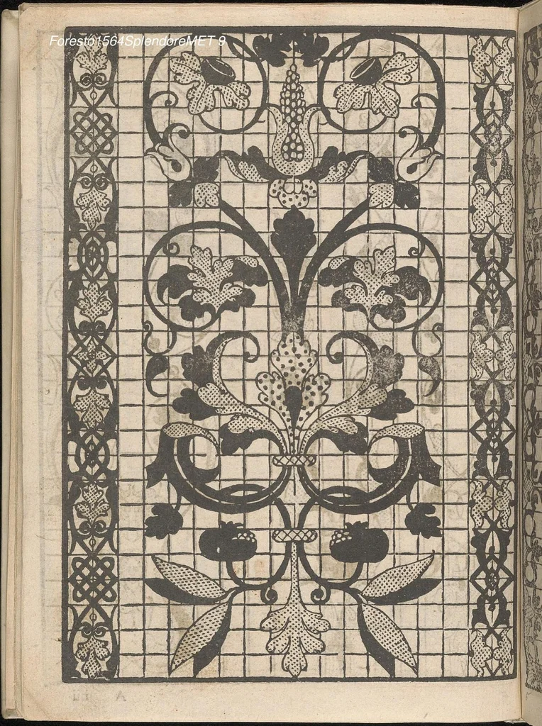 An illustration from Splendore delle virtuose giouani doue si contengono molte,varie mostre fogliami. Cioe punti in aere, et punti tagliati, bellissimi,..., 1564, leaf 8
