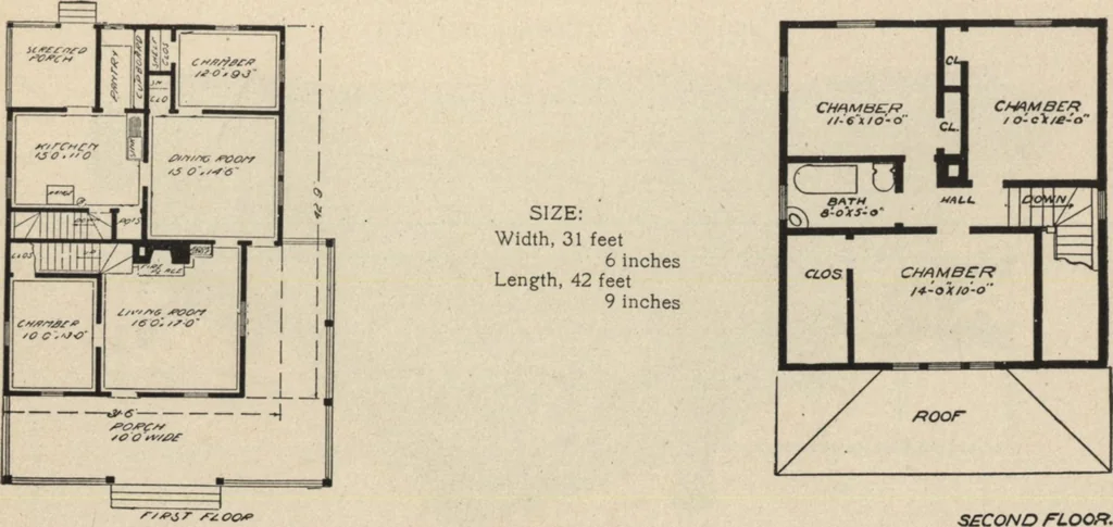 An illustration from Modern house building: perspective views and floor plans of fifty low and medium priced houses, 1905, leaf 102
