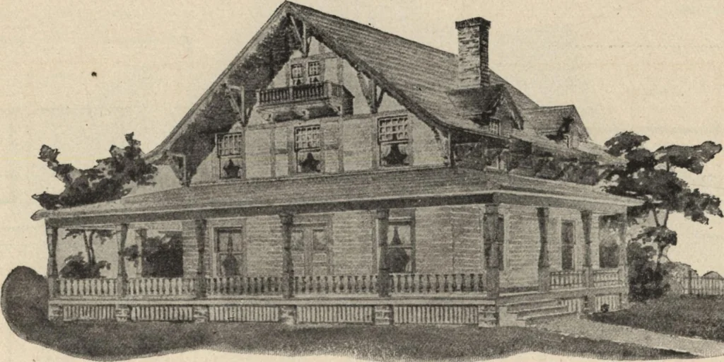 An illustration from Modern house building: perspective views and floor plans of fifty low and medium priced houses, 1905, leaf 103