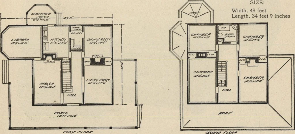 An illustration from Modern house building: perspective views and floor plans of fifty low and medium priced houses, 1905, leaf 104