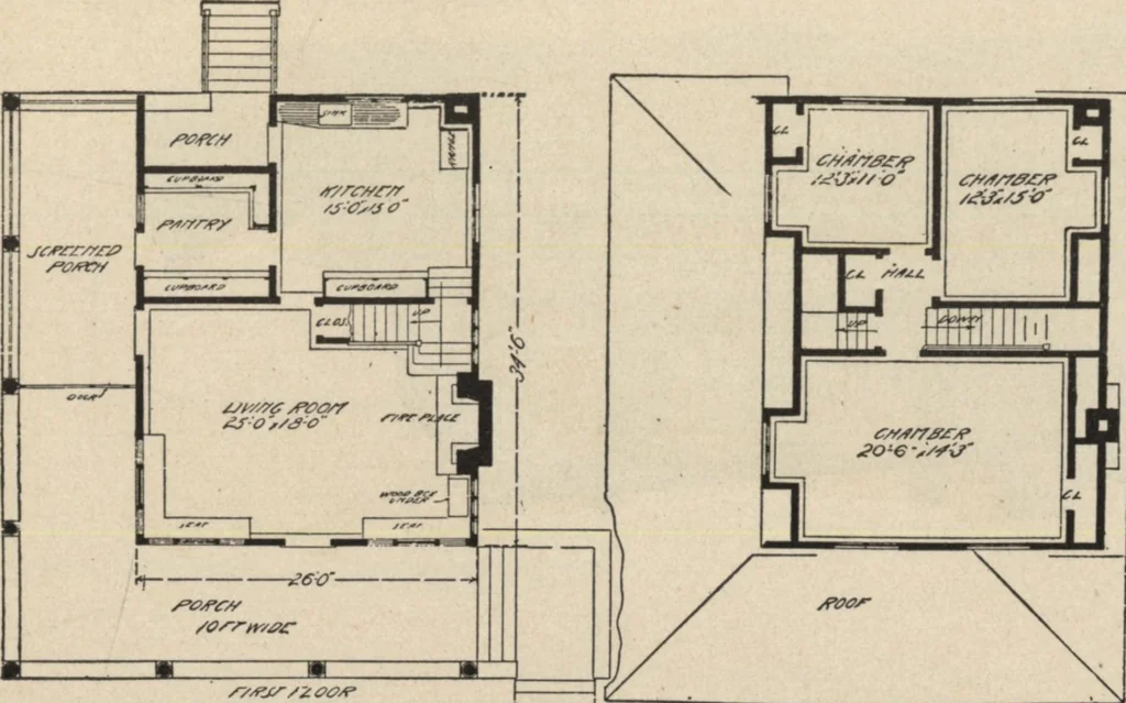 An illustration from Modern house building: perspective views and floor plans of fifty low and medium priced houses, 1905, leaf 106
