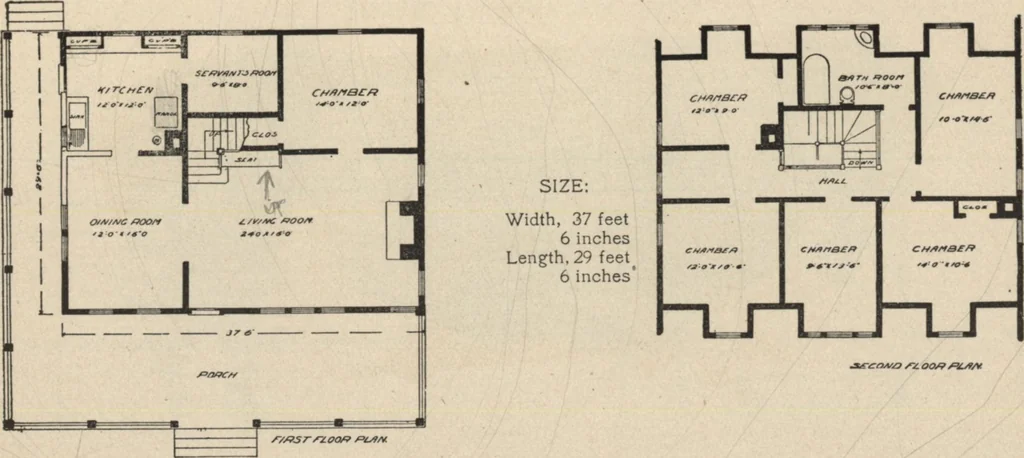 An illustration from Modern house building: perspective views and floor plans of fifty low and medium priced houses, 1905, leaf 108