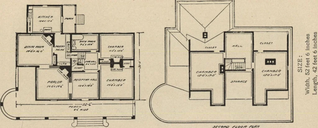 An illustration from Modern house building: perspective views and floor plans of fifty low and medium priced houses, 1905, leaf 124