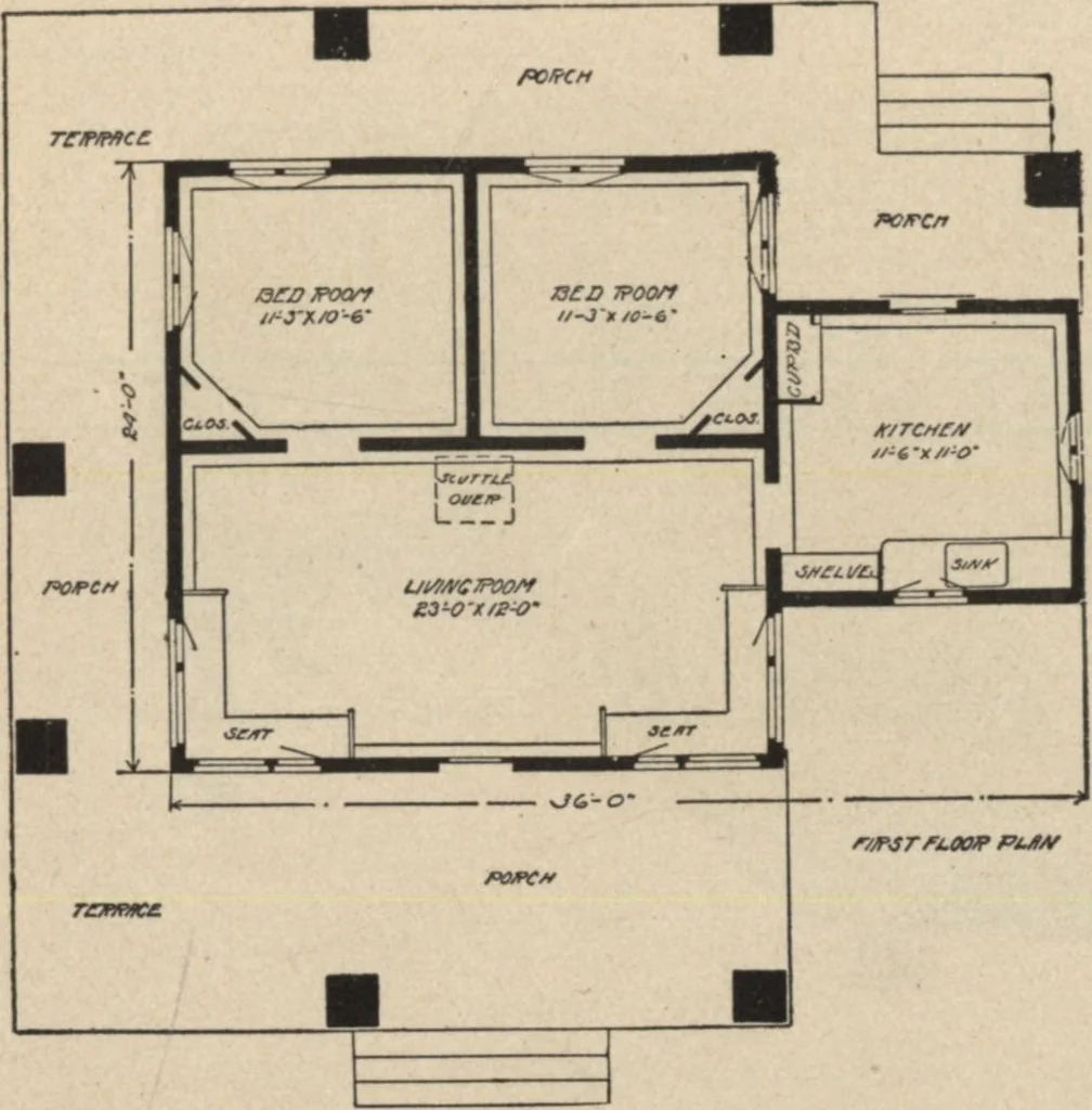 An illustration from Modern house building: perspective views and floor plans of fifty low and medium priced houses, 1905, leaf 128