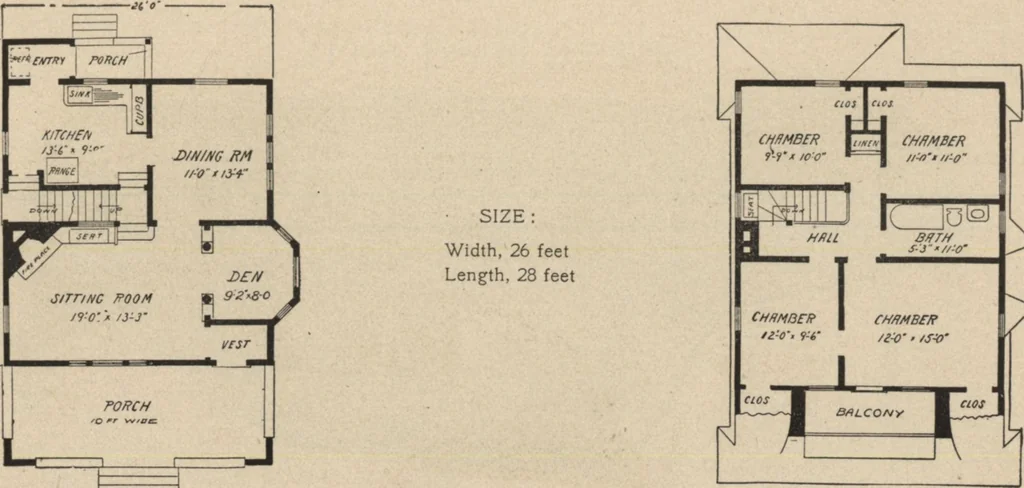 An illustration from Modern house building: perspective views and floor plans of fifty low and medium priced houses, 1905, leaf 130