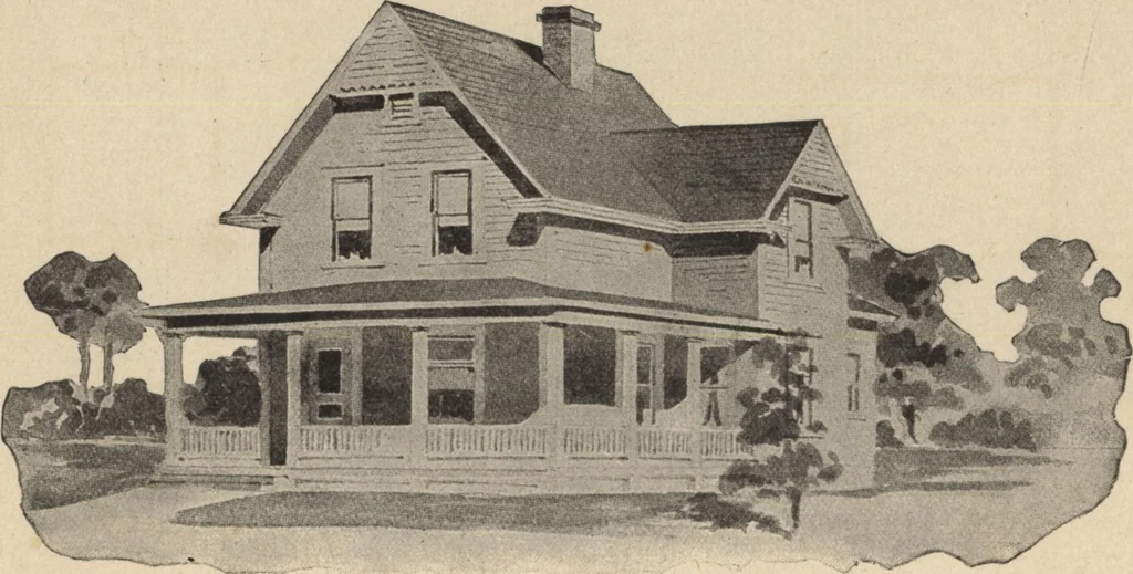 An illustration from Modern house building: perspective views and floor plans of fifty low and medium priced houses, 1905, leaf 31