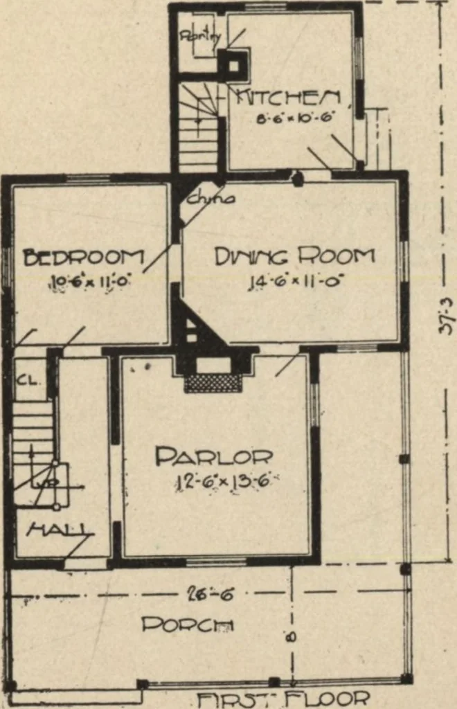 An illustration from Modern house building: perspective views and floor plans of fifty low and medium priced houses, 1905, leaf 32
