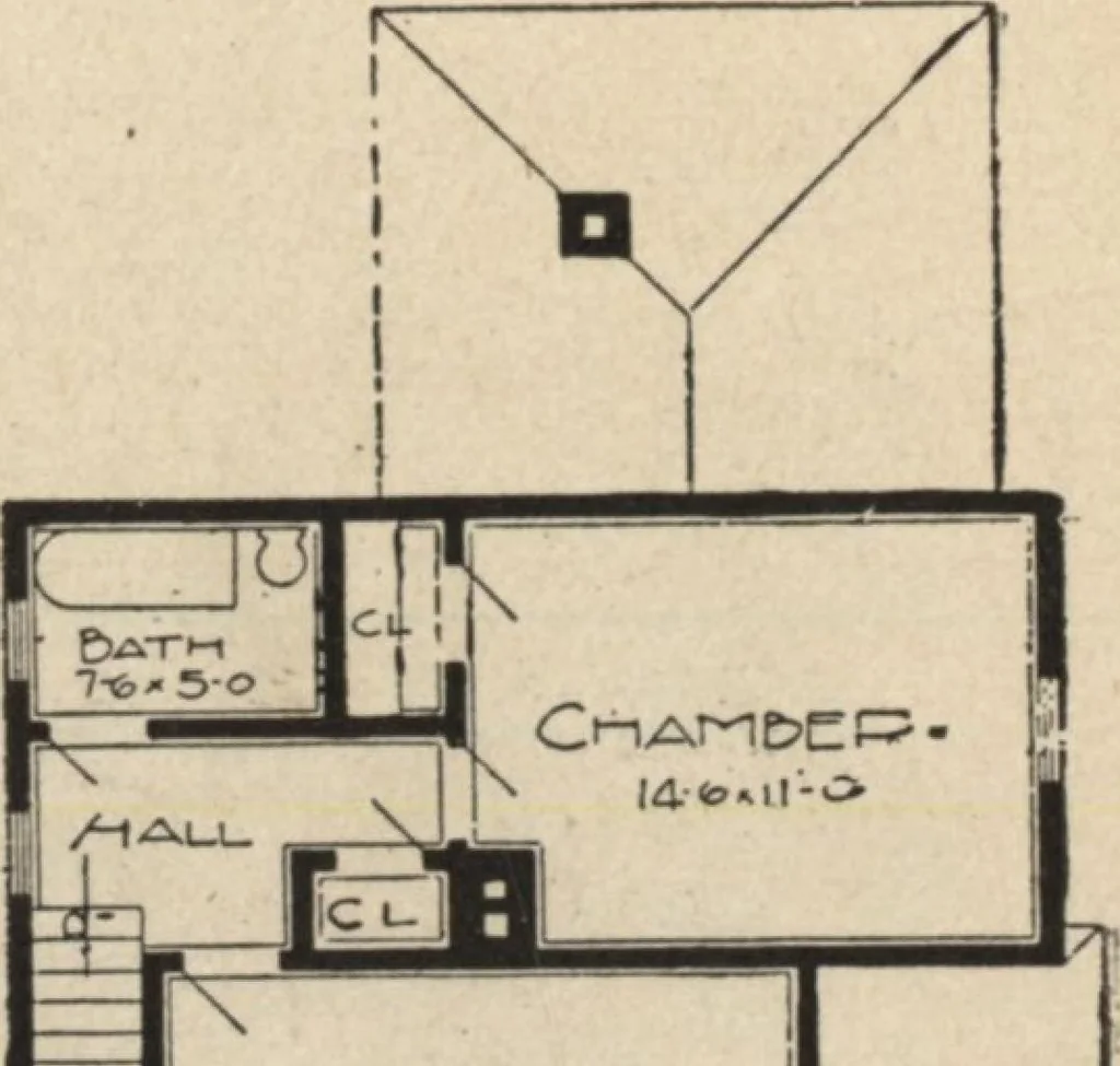 An illustration from Modern house building: perspective views and floor plans of fifty low and medium priced houses, 1905, leaf 32
