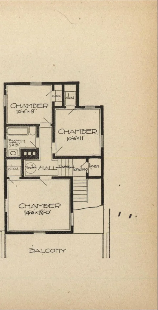 An illustration from Modern house building: perspective views and floor plans of fifty low and medium priced houses, 1905, leaf 34