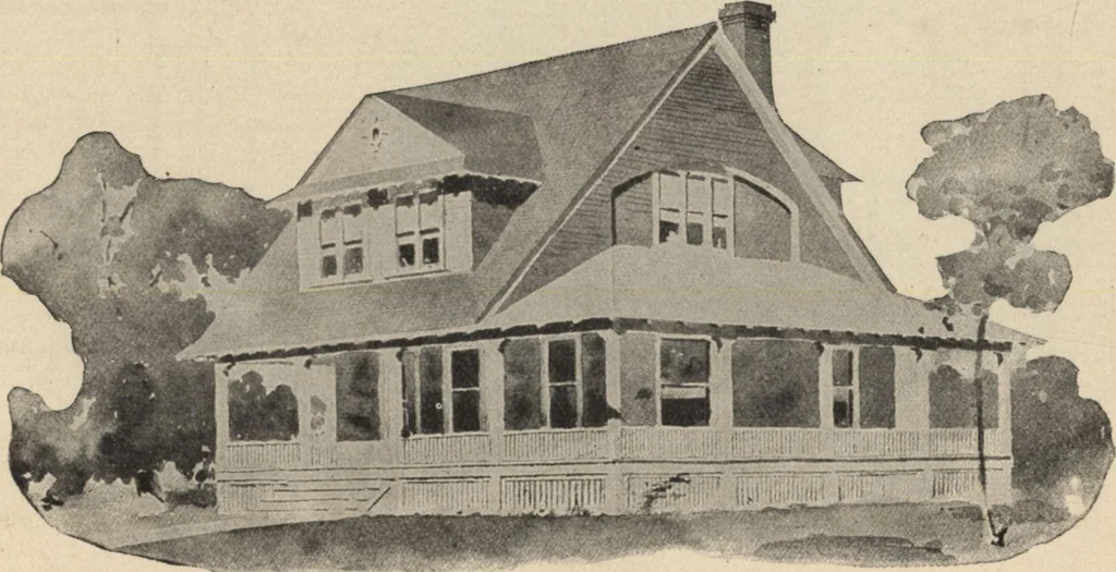An illustration from Modern house building: perspective views and floor plans of fifty low and medium priced houses, 1905, leaf 35