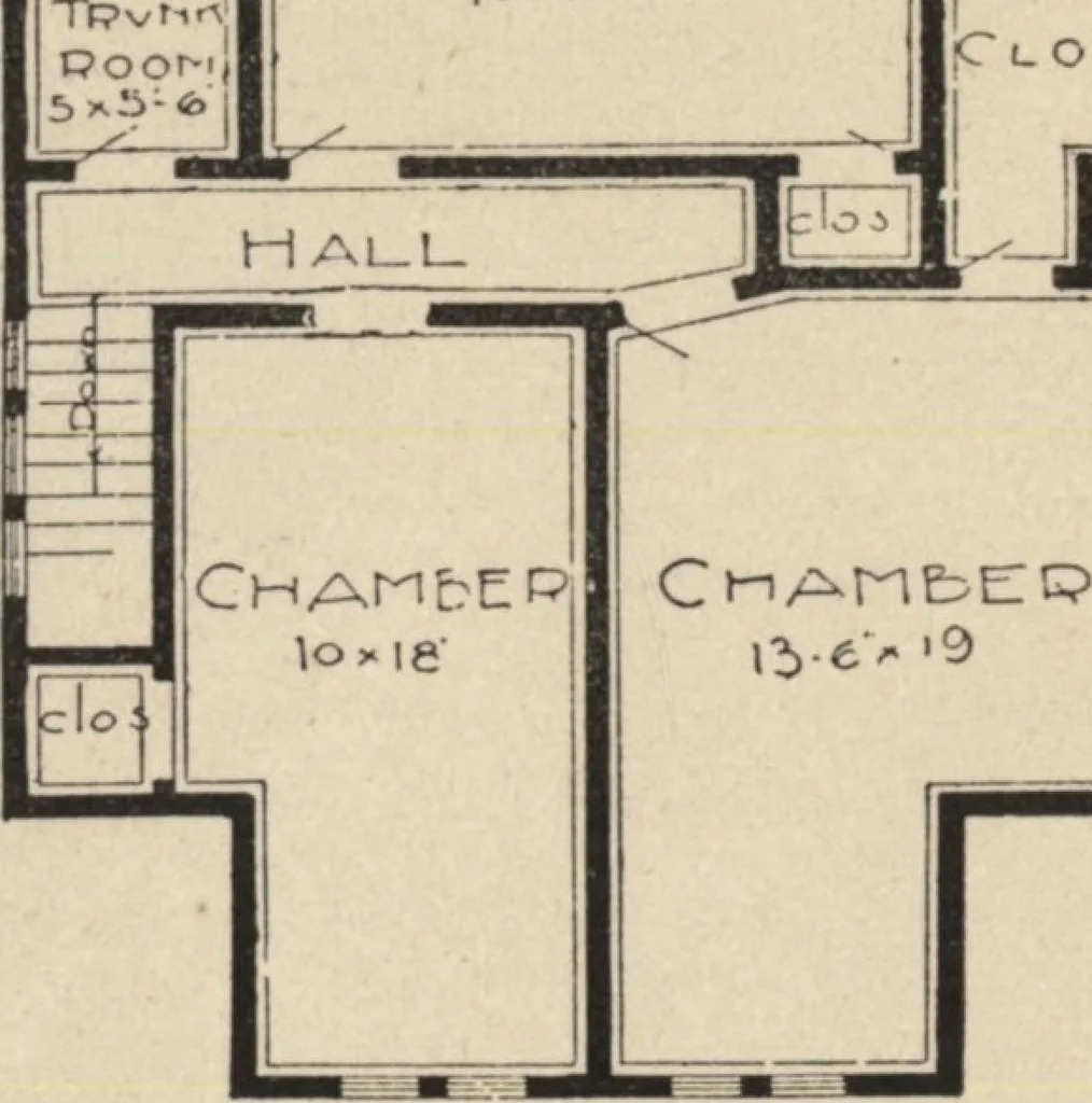 An illustration from Modern house building: perspective views and floor plans of fifty low and medium priced houses, 1905, leaf 36