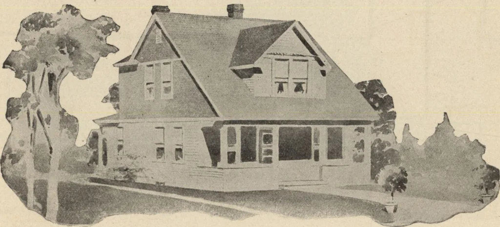 An illustration from Modern house building: perspective views and floor plans of fifty low and medium priced houses, 1905, leaf 37