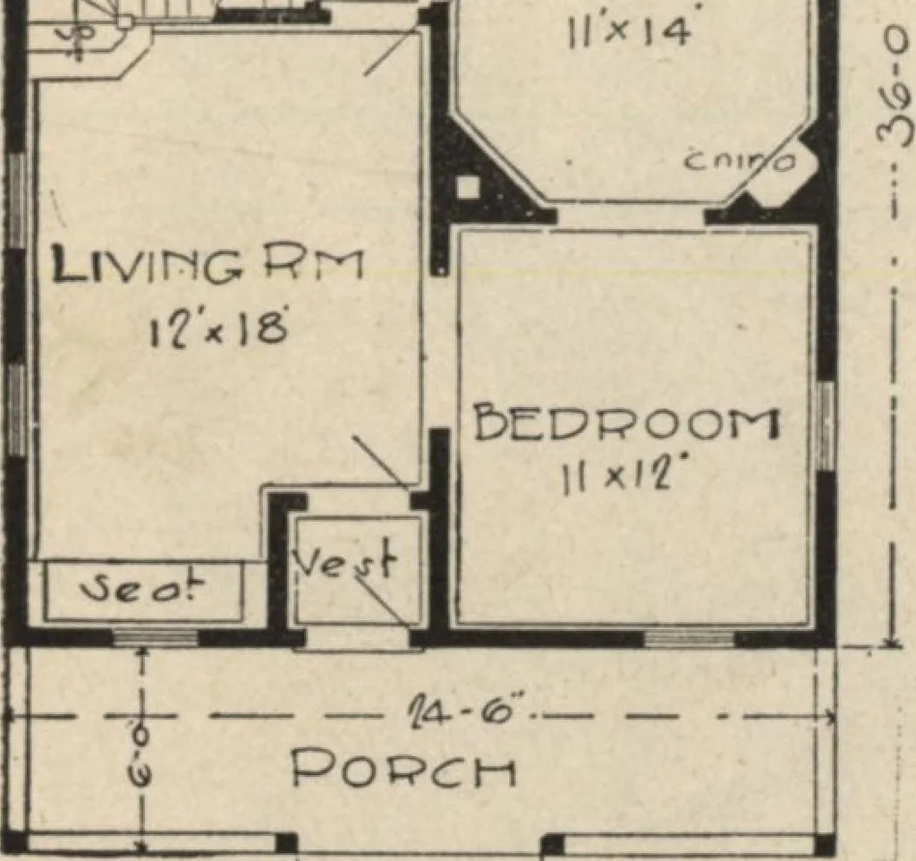 An illustration from Modern house building: perspective views and floor plans of fifty low and medium priced houses, 1905, leaf 38