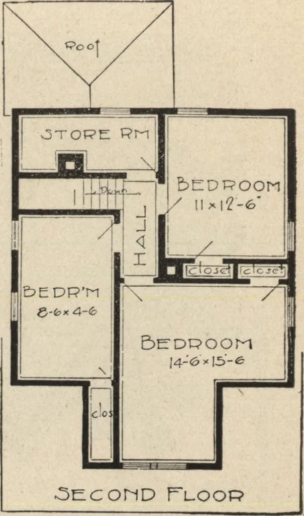 An illustration from Modern house building: perspective views and floor plans of fifty low and medium priced houses, 1905, leaf 38