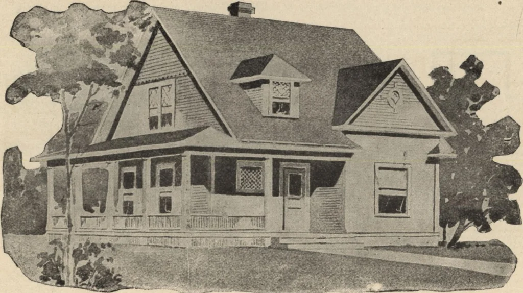 An illustration from Modern house building: perspective views and floor plans of fifty low and medium priced houses, 1905, leaf 39
