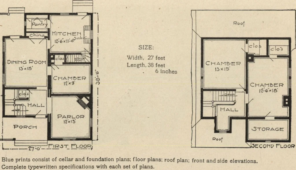An illustration from Modern house building: perspective views and floor plans of fifty low and medium priced houses, 1905, leaf 40