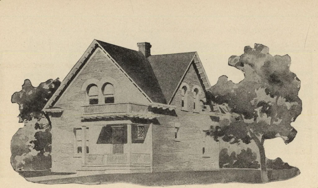An illustration from Modern house building: perspective views and floor plans of fifty low and medium priced houses, 1905, leaf 41