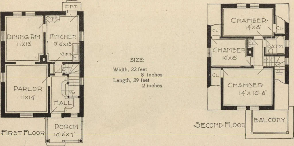 An illustration from Modern house building: perspective views and floor plans of fifty low and medium priced houses, 1905, leaf 42