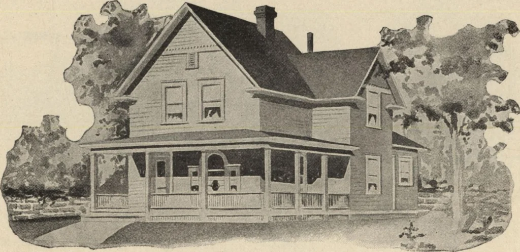 An illustration from Modern house building: perspective views and floor plans of fifty low and medium priced houses, 1905, leaf 43