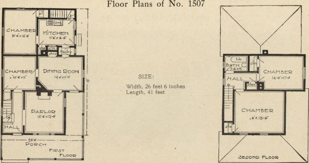 An illustration from Modern house building: perspective views and floor plans of fifty low and medium priced houses, 1905, leaf 44